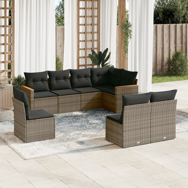 8 Piece Garden Sofa Set with Cushions Grey Poly Rattan