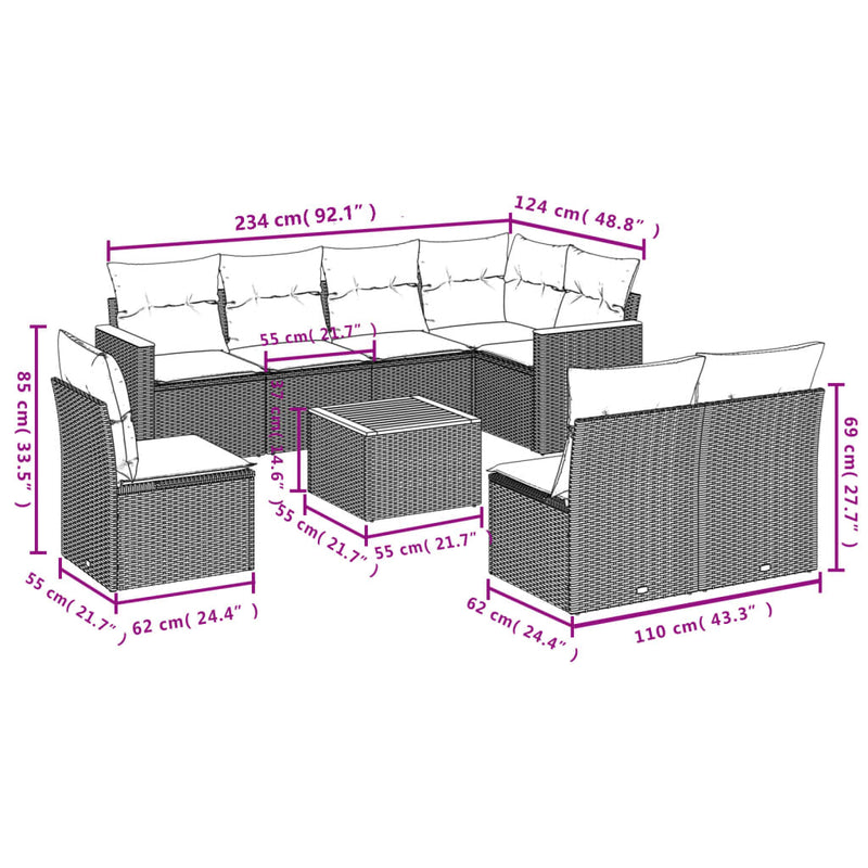 vidaXL 9 Piece Garden Sofa Set with Cushions Black Poly Rattan