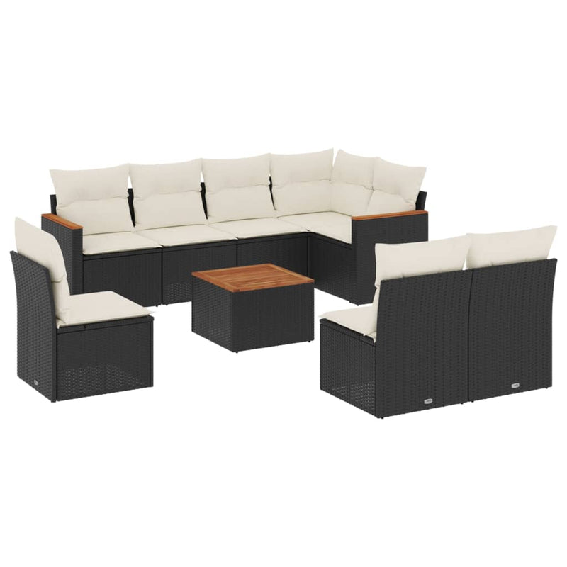vidaXL 9 Piece Garden Sofa Set with Cushions Black Poly Rattan