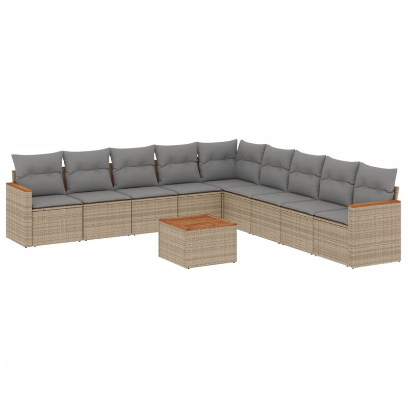 vidaXL 10 Piece Garden Sofa Set with Cushions Mix Beige Poly Rattan