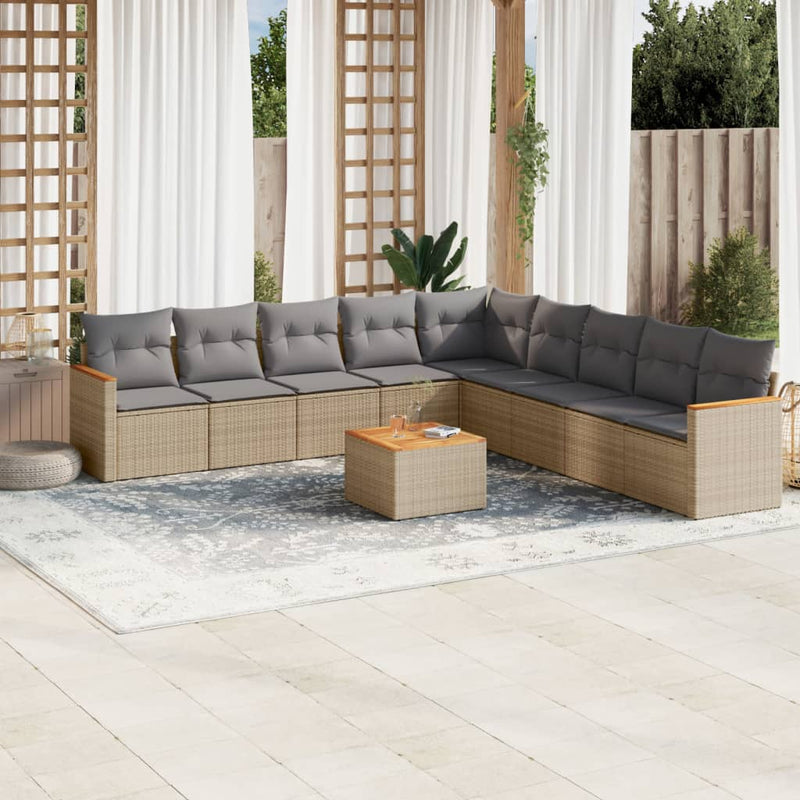vidaXL 10 Piece Garden Sofa Set with Cushions Mix Beige Poly Rattan