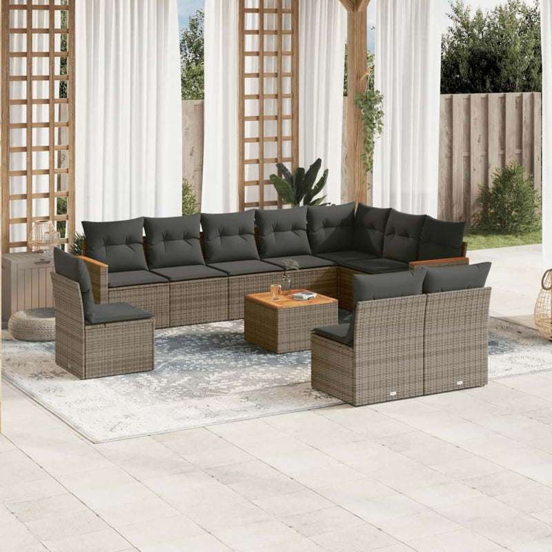 vidaXL 11 Piece Garden Sofa Set with Cushions Grey Poly Rattan