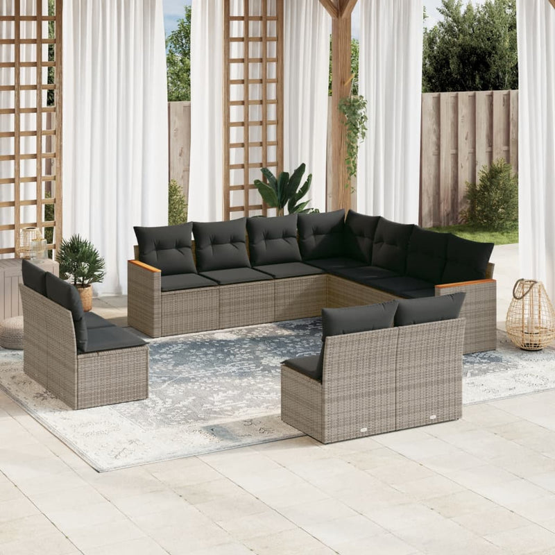 vidaXL 11 Piece Garden Sofa Set with Cushions Grey Poly Rattan