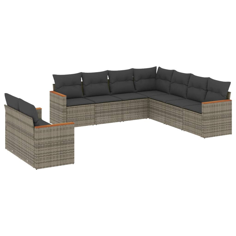 9 Piece Garden Sofa Set with Cushions Grey Poly Rattan