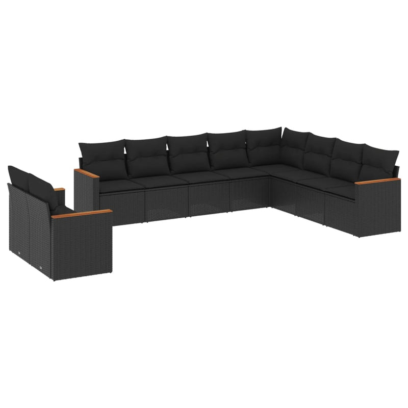 vidaXL 10 Piece Garden Sofa Set with Cushions Black Poly Rattan