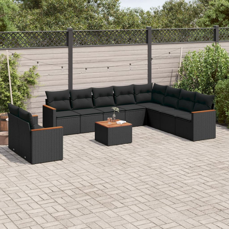 vidaXL 11 Piece Garden Sofa Set with Cushions Black Poly Rattan
