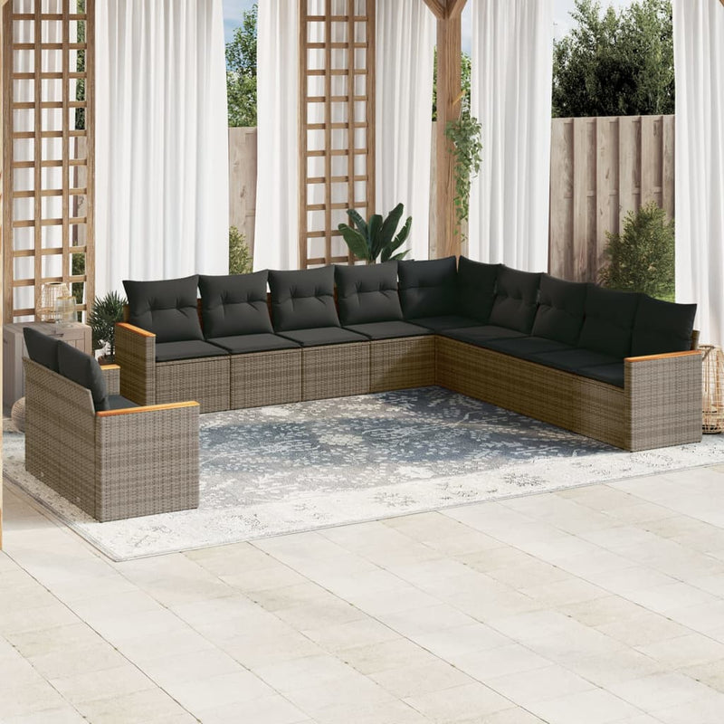 vidaXL 11 Piece Garden Sofa Set with Cushions Grey Poly Rattan