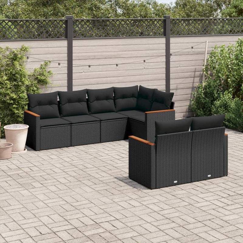vidaXL 7 Piece Garden Sofa Set with Cushions Black Poly Rattan