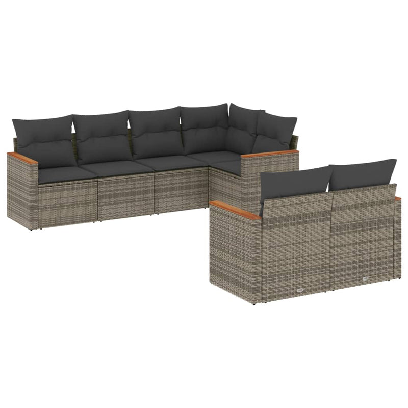 vidaXL 7 Piece Garden Sofa Set with Cushions Grey Poly Rattan