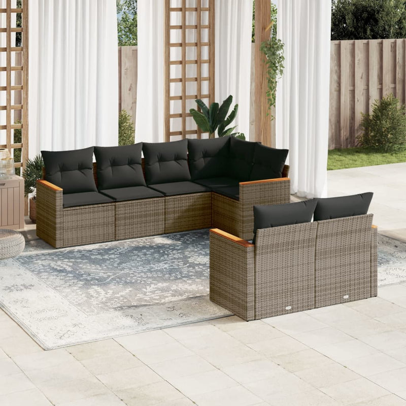 vidaXL 7 Piece Garden Sofa Set with Cushions Grey Poly Rattan