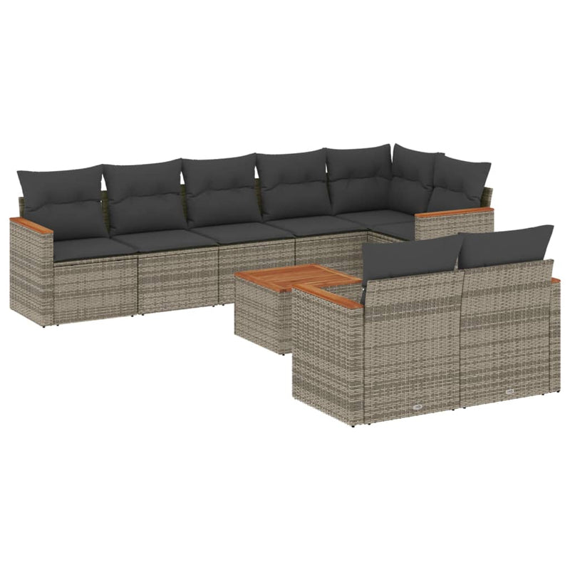 vidaXL 9 Piece Garden Sofa Set with Cushions Grey Poly Rattan