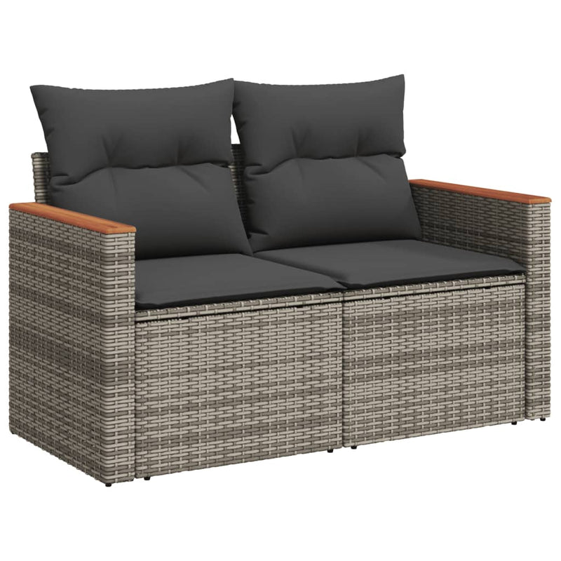 9 Piece Garden Sofa Set with Cushions Grey Poly Rattan