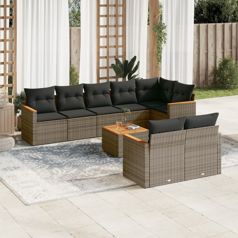 vidaXL 9 Piece Garden Sofa Set with Cushions Grey Poly Rattan