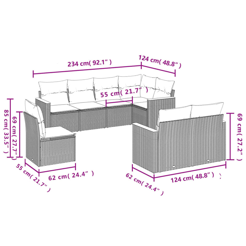 vidaXL 8 Piece Garden Sofa Set with Cushions Black Poly Rattan