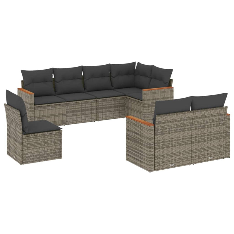 8 Piece Garden Sofa Set with Cushions Grey Poly Rattan