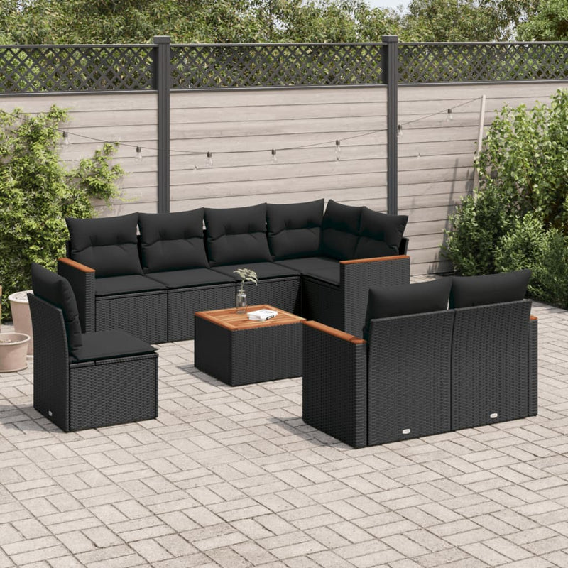 vidaXL 9 Piece Garden Sofa Set with Cushions Black Poly Rattan