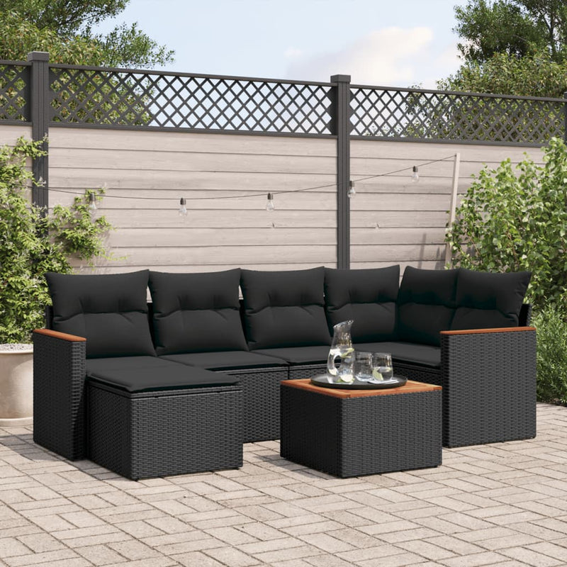 vidaXL 7 Piece Garden Sofa Set with Cushions Black Poly Rattan