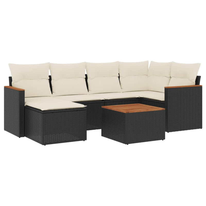 vidaXL 7 Piece Garden Sofa Set with Cushions Black Poly Rattan