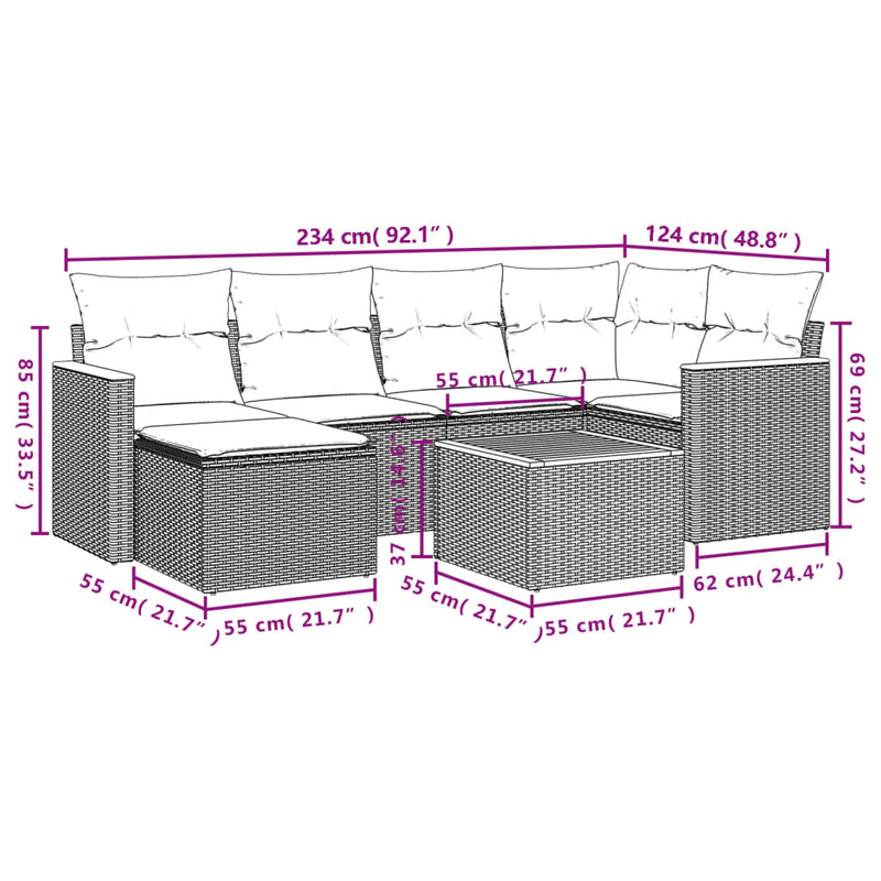vidaXL 7 Piece Garden Sofa Set with Cushions Black Poly Rattan
