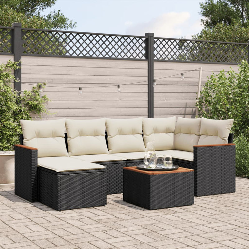 vidaXL 7 Piece Garden Sofa Set with Cushions Black Poly Rattan