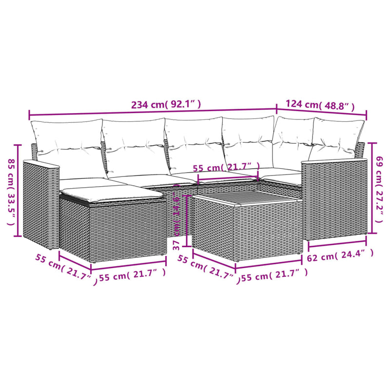 vidaXL 7 Piece Garden Sofa Set with Cushions Grey Poly Rattan