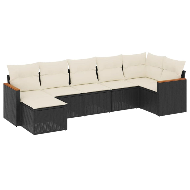 vidaXL 7 Piece Garden Sofa Set with Cushions Black Poly Rattan