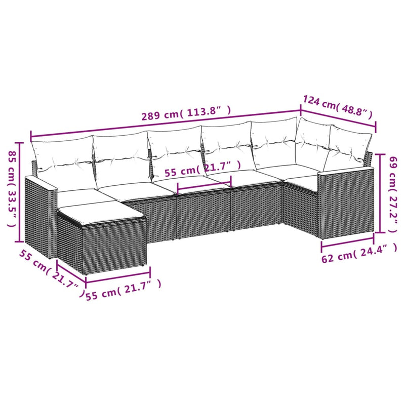 vidaXL 7 Piece Garden Sofa Set with Cushions Grey Poly Rattan