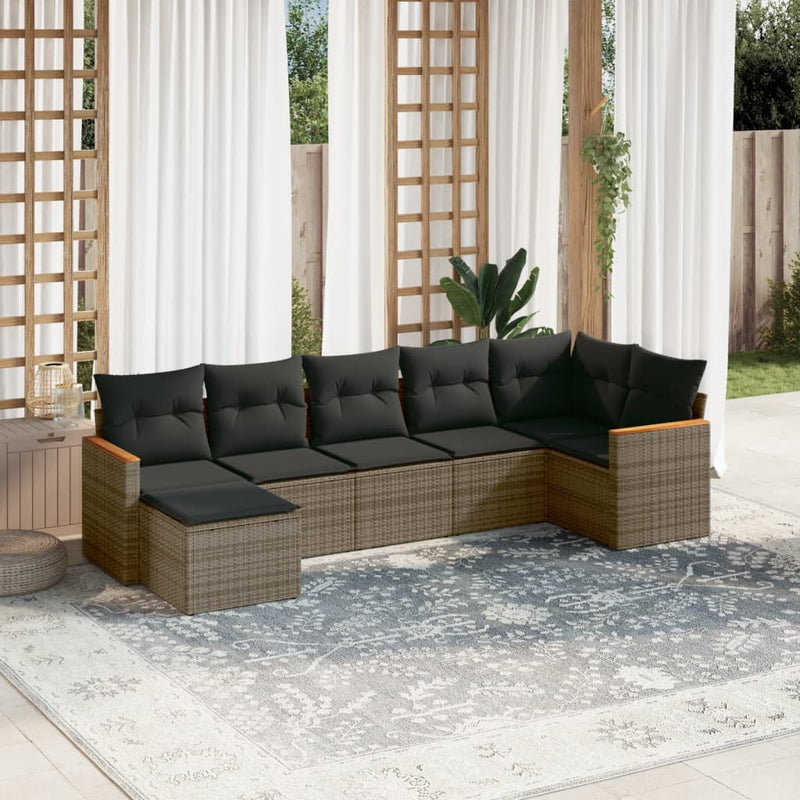 vidaXL 7 Piece Garden Sofa Set with Cushions Grey Poly Rattan