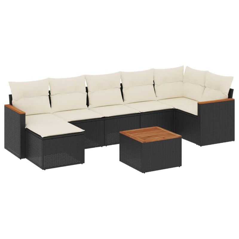 vidaXL 8 Piece Garden Sofa Set with Cushions Black Poly Rattan
