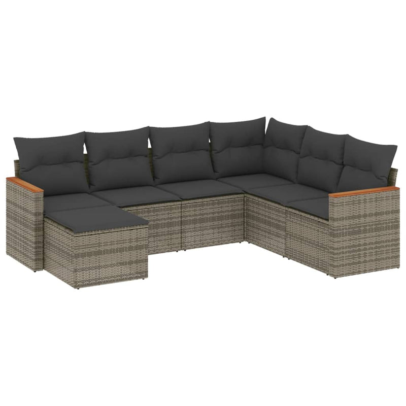 7 Piece Garden Sofa Set with Cushions Grey Poly Rattan