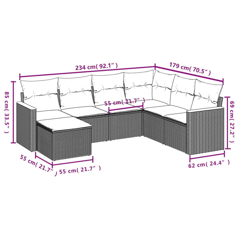 vidaXL 7 Piece Garden Sofa Set with Cushions Grey Poly Rattan