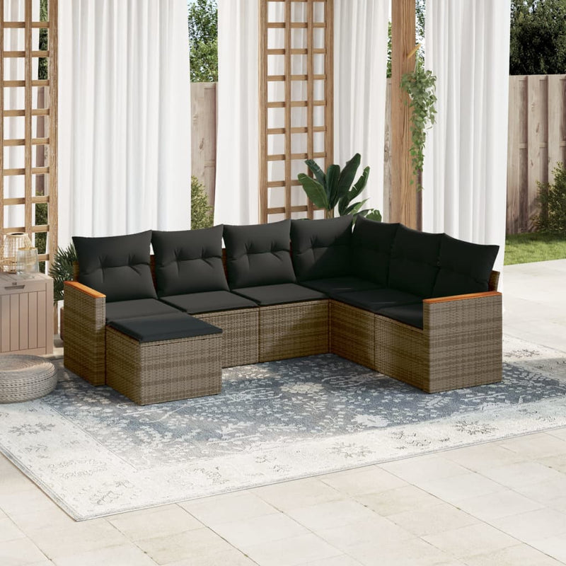 vidaXL 7 Piece Garden Sofa Set with Cushions Grey Poly Rattan