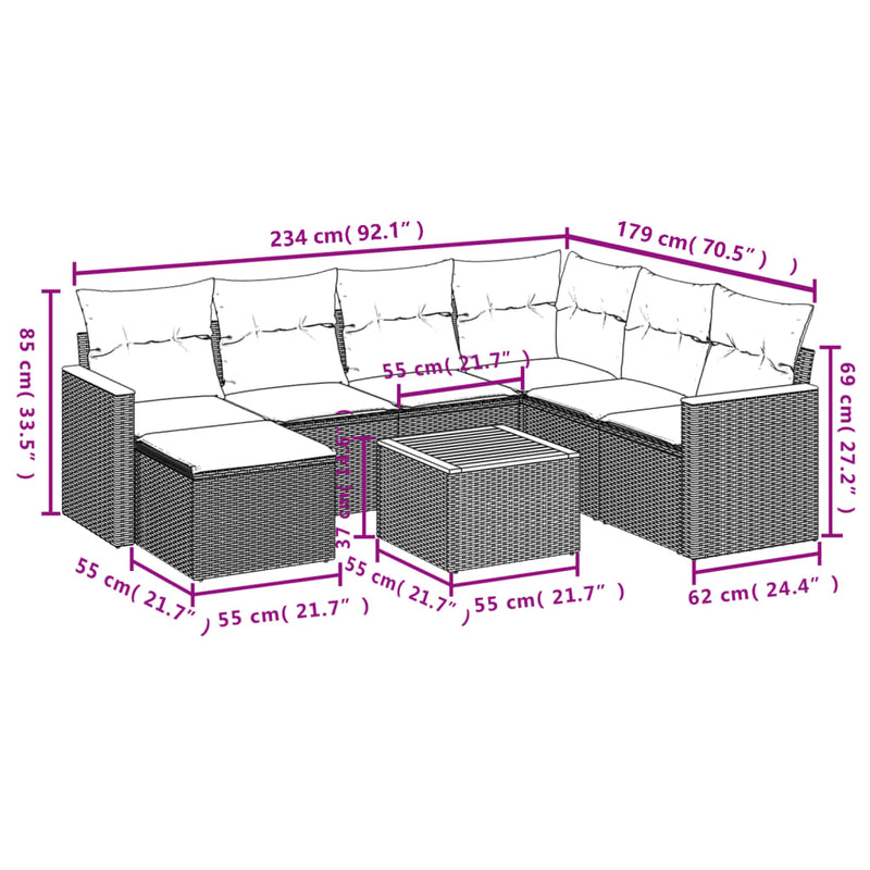 vidaXL 8 Piece Garden Sofa Set with Cushions Black Poly Rattan