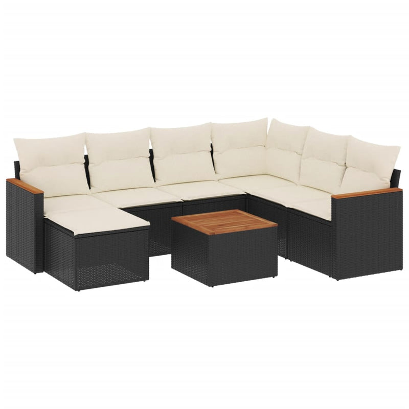 vidaXL 8 Piece Garden Sofa Set with Cushions Black Poly Rattan