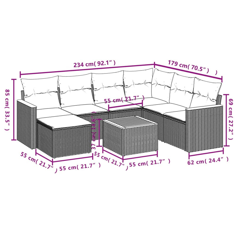 vidaXL 8 Piece Garden Sofa Set with Cushions Grey Poly Rattan