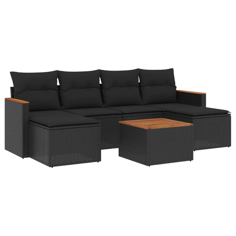vidaXL 7 Piece Garden Sofa Set with Cushions Black Poly Rattan