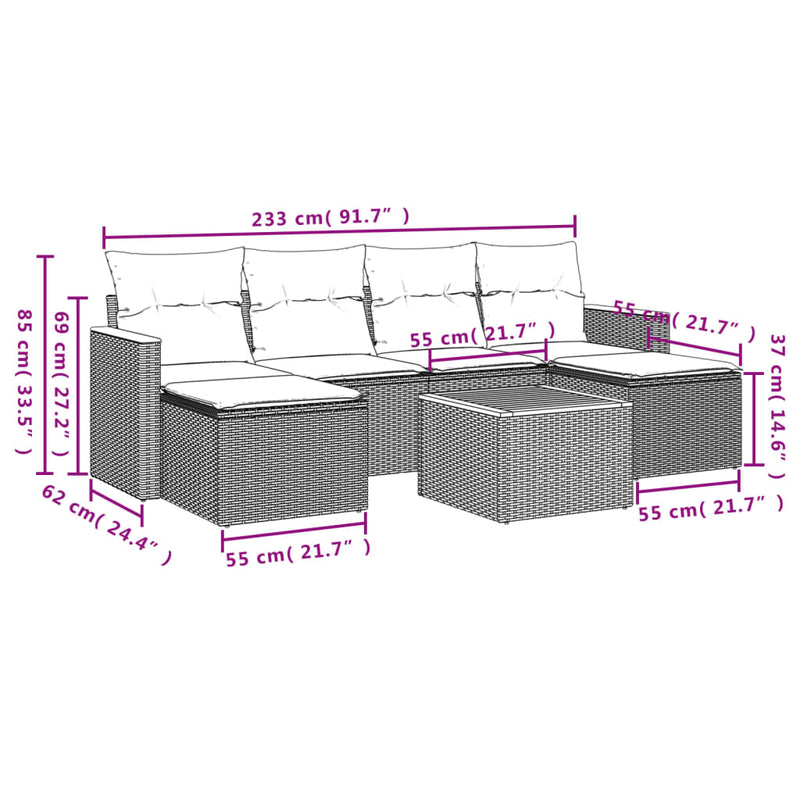 vidaXL 7 Piece Garden Sofa Set with Cushions Grey Poly Rattan