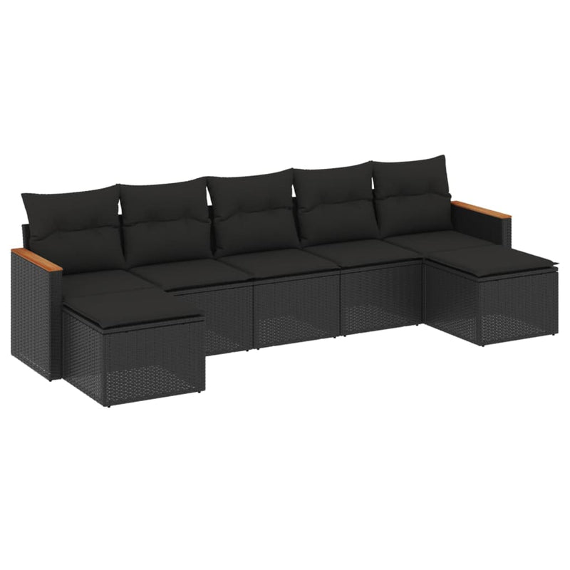 vidaXL 7 Piece Garden Sofa Set with Cushions Black Poly Rattan