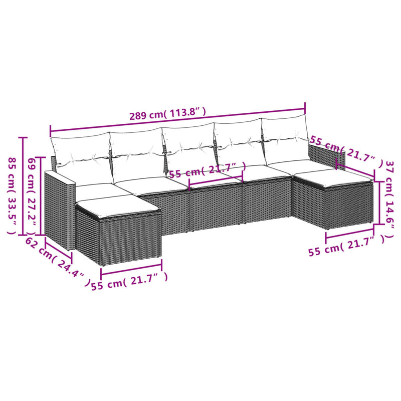 vidaXL 7 Piece Garden Sofa Set with Cushions Black Poly Rattan