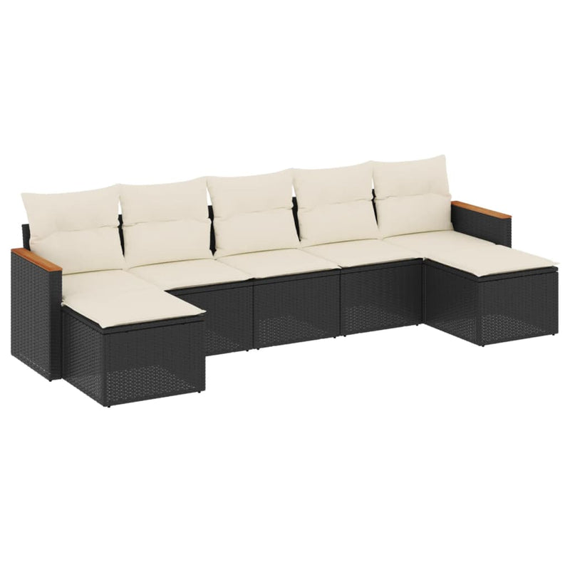 vidaXL 7 Piece Garden Sofa Set with Cushions Black Poly Rattan