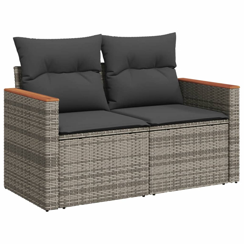 7 Piece Garden Sofa Set with Cushions Grey Poly Rattan