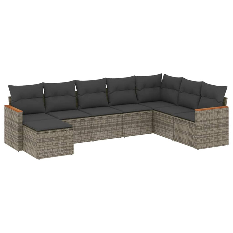 8 Piece Garden Sofa Set with Cushions Grey Poly Rattan