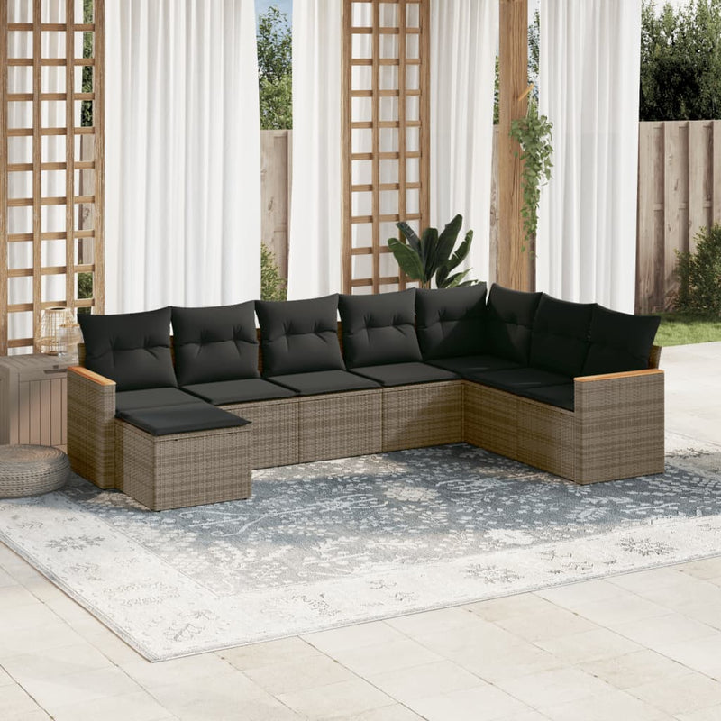 8 Piece Garden Sofa Set with Cushions Grey Poly Rattan