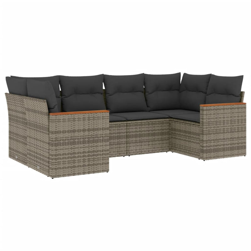 vidaXL 6 Piece Garden Sofa Set with Cushions Grey Poly Rattan