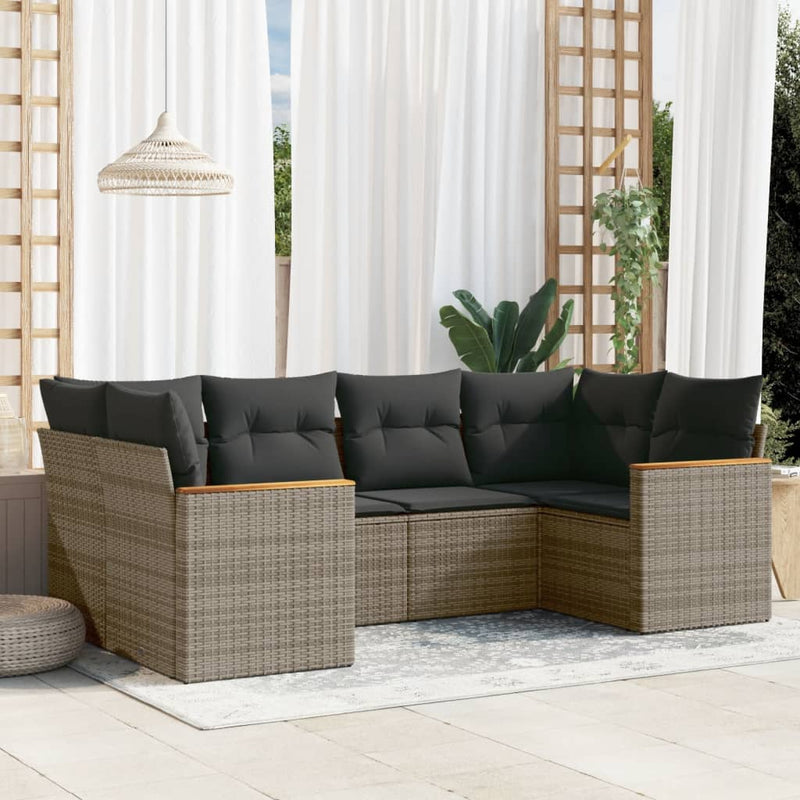 vidaXL 6 Piece Garden Sofa Set with Cushions Grey Poly Rattan
