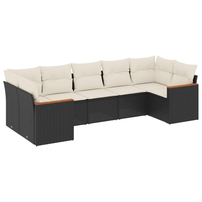 vidaXL 7 Piece Garden Sofa Set with Cushions Black Poly Rattan