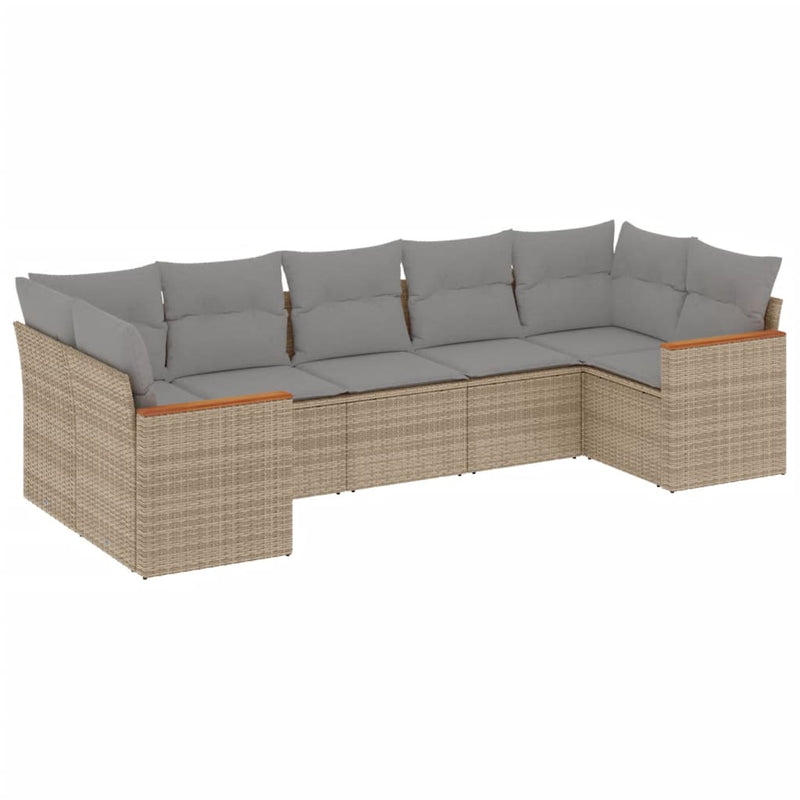 vidaXL 7 Piece Garden Sofa Set with Cushions Mix Beige Poly Rattan