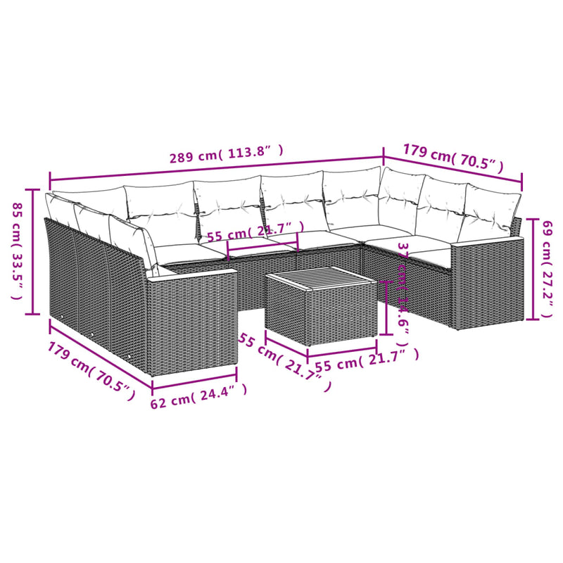 vidaXL 10 Piece Garden Sofa Set with Cushions Black Poly Rattan
