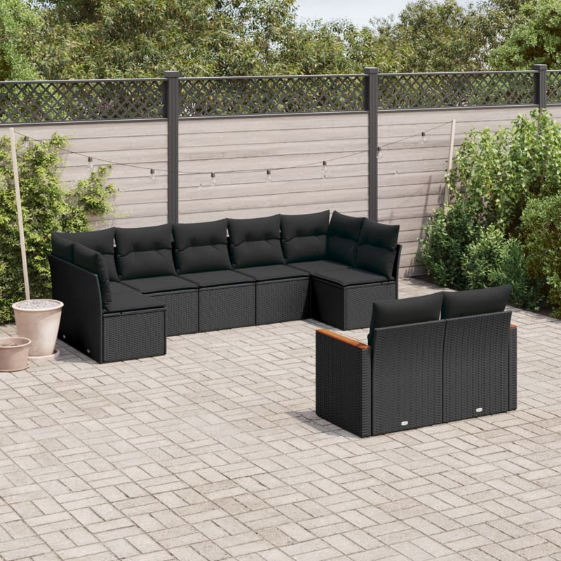 vidaXL 9 Piece Garden Sofa Set with Cushions Black Poly Rattan