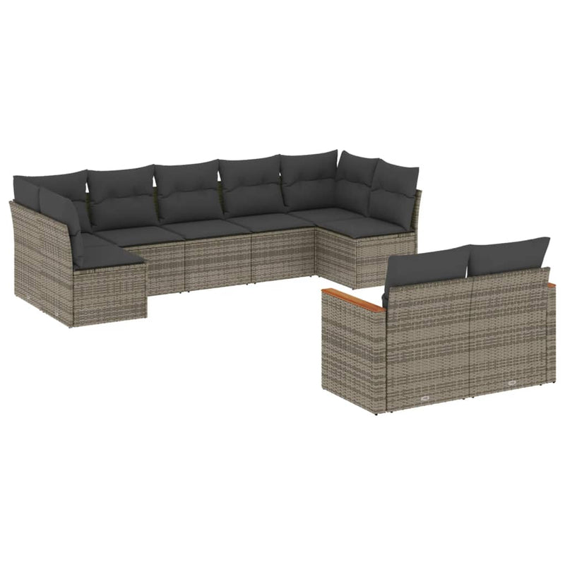 9 Piece Garden Sofa Set with Cushions Grey Poly Rattan